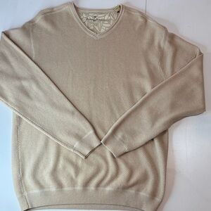Tommy Bahama Beige Textured Pullover V-Neck Top Sweater Men’s Large EUC